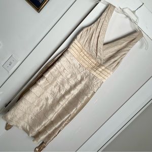 10 Adrianna Papell champagne Aline ruffle layer bow knee wedding bridal dress